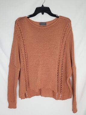 WOODEN SHIPS Women Open Knit Long Sleeve Pullover Sweater M/L